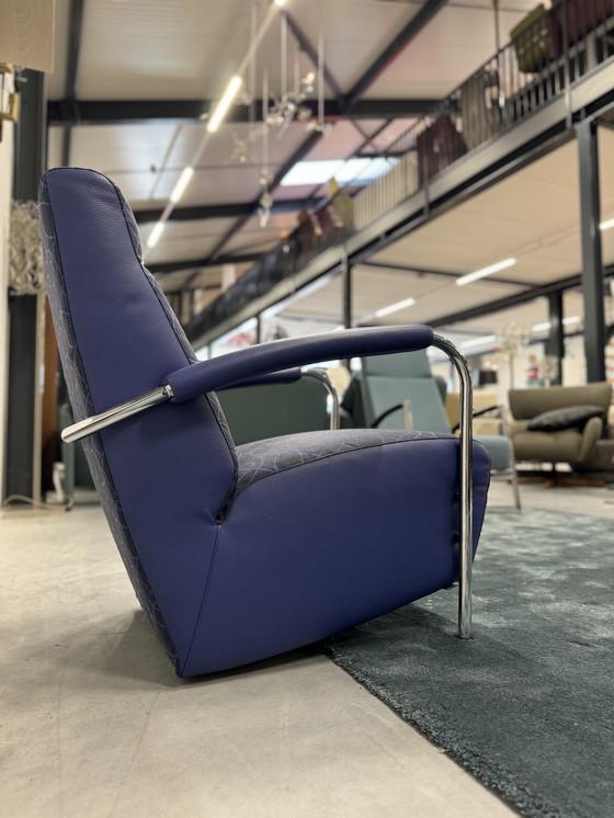 Image 1 of Leolux Scylla Fauteuil Hoog Stof Leer Blauw