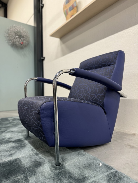 Image 1 of Leolux Scylla Fauteuil Hoog Stof Leer Blauw