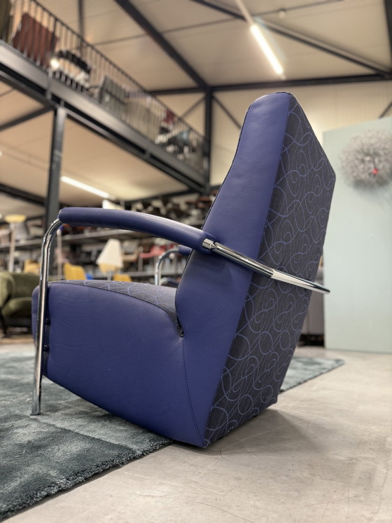 Image 1 of Leolux Scylla Fauteuil Hoog Stof Leer Blauw