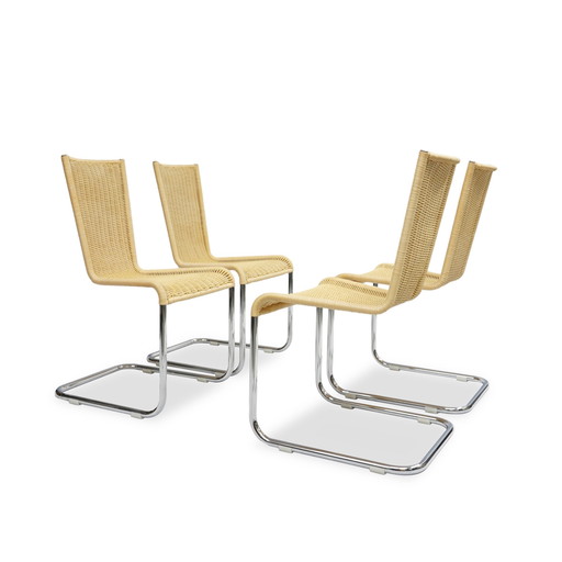 4X Tecta Wk 724 stoelen | sledestoelen Tecta vlechtwerk