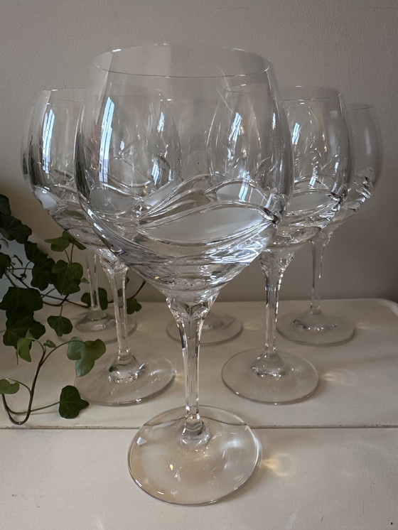 Image 1 of Set Van 6 Zwaar Kristallen Wijnglazen