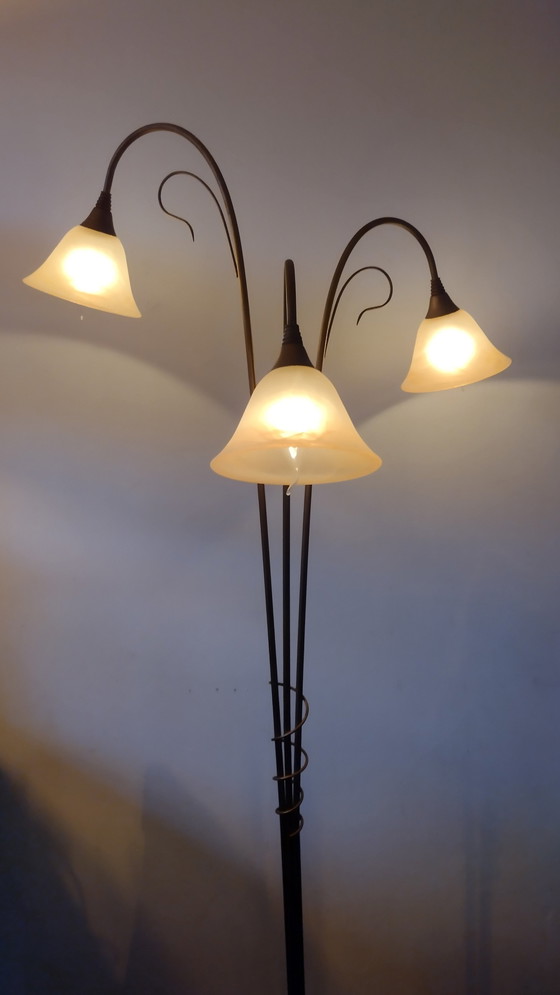 Image 1 of Vintage Booglamp Met 3 Glazen Albast Kappen 70Er Jaren