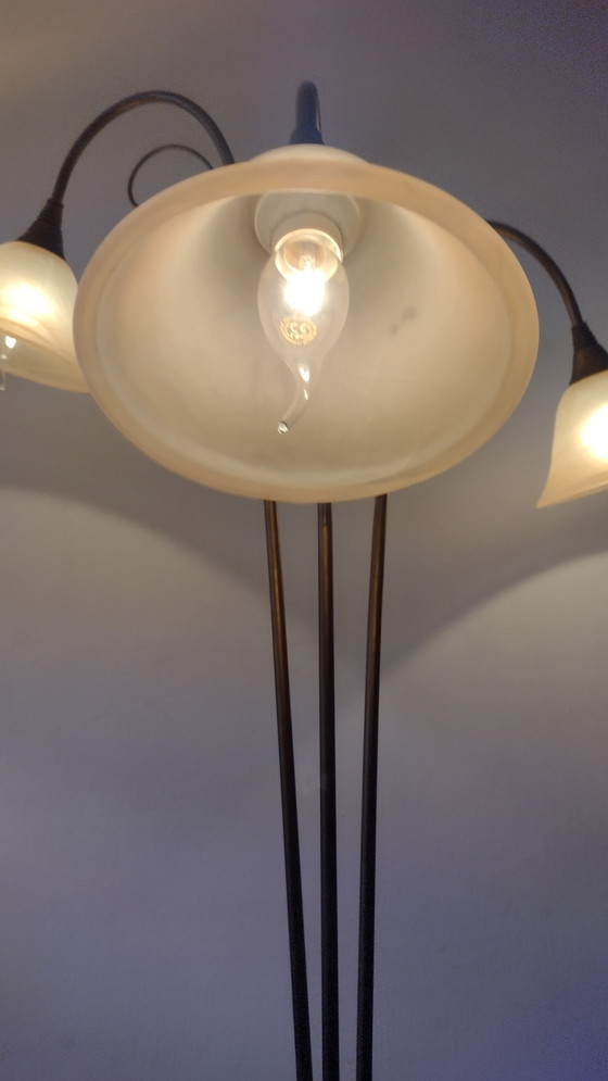 Image 1 of Vintage Booglamp Met 3 Glazen Albast Kappen 70Er Jaren