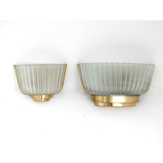 Image 1 of Paar wandlampen Seguso kristal brons afwerkingen 1930