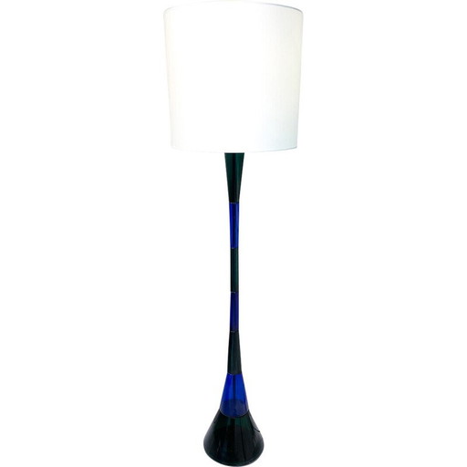 Mid Century blauw en groen Murano glazen vloerlamp van Fulvio Bianconi voor Venini, Italië 1950