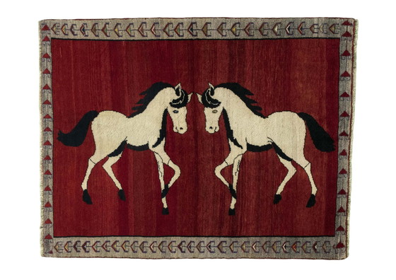 Image 1 of Handgeknoopt Gabbeh nomadisch tapijt - 163 X 130 cm - Paarden