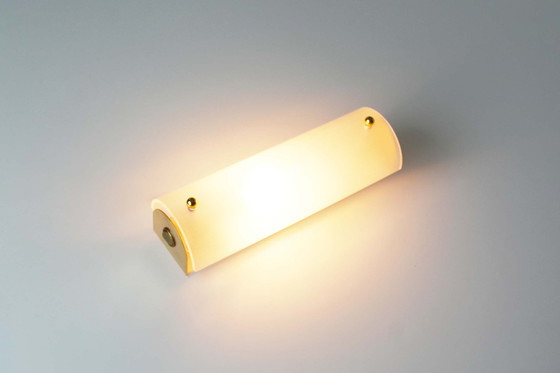 Image 1 of 2X Messing En Opaline Vintage Wandlampen