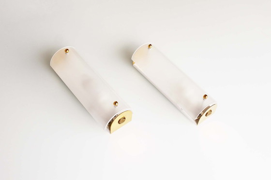 Image 1 of 2X Messing En Opaline Vintage Wandlampen