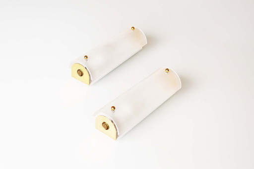 2X Messing En Opaline Vintage Wandlampen