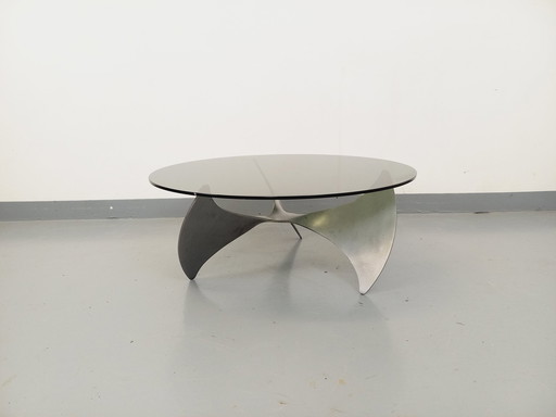 Knut Hesterberg Vintage Propeller Staal en Rookglas Salontafel Uit De Jaren 60