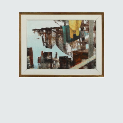 Olieverf op canvas "Abstract landschap" door Georg Poulsen, Denemarken 1997