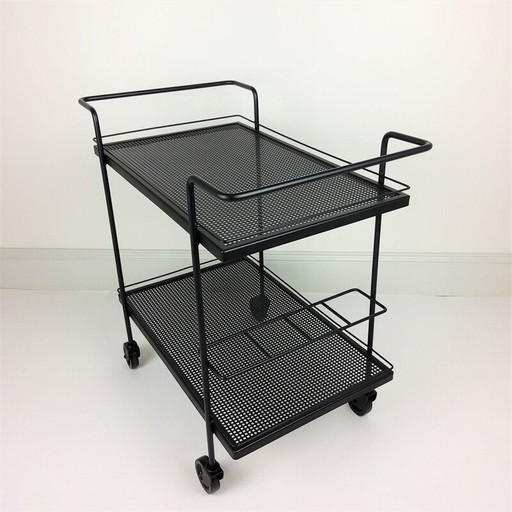 Vintage serveertafel van metaal, ijzer en rubber door Mathieu Matégot, 1950
