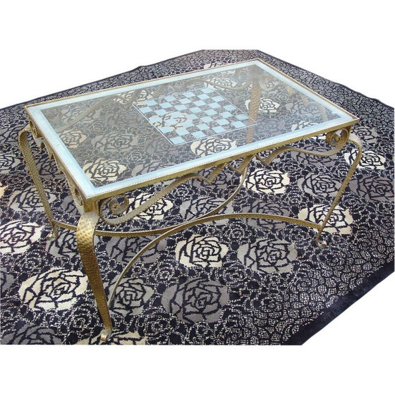 Image 1 of Vintage smeedijzeren schaak salontafel set door Luigi Colli, Italië 1940