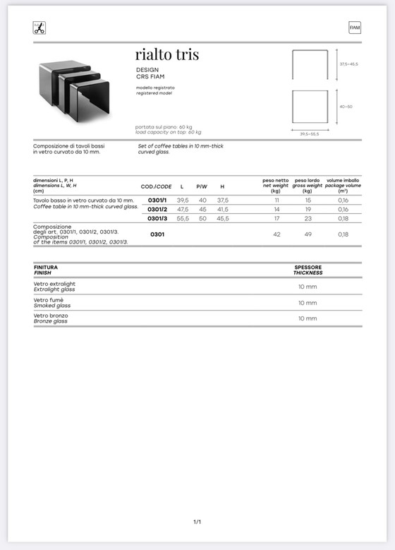 Image 1 of Fiam Italia 1980 Bijzettafel Salontafel Glas