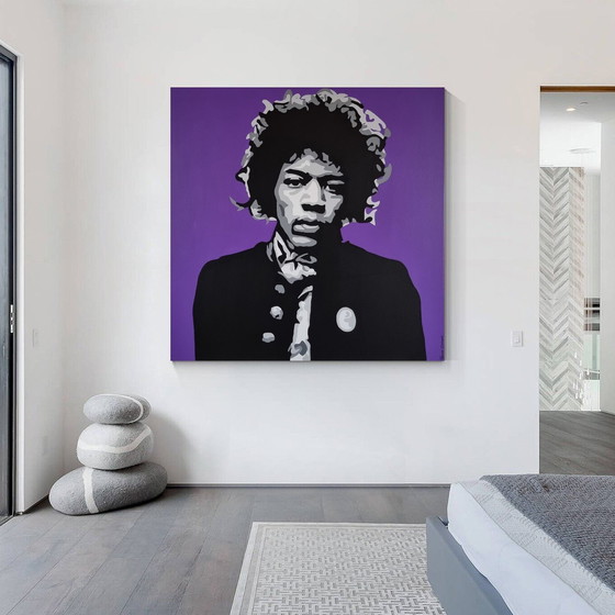 Image 1 of Frances Eckhardt - Jimi Hendrix schilderij 70x70 cm