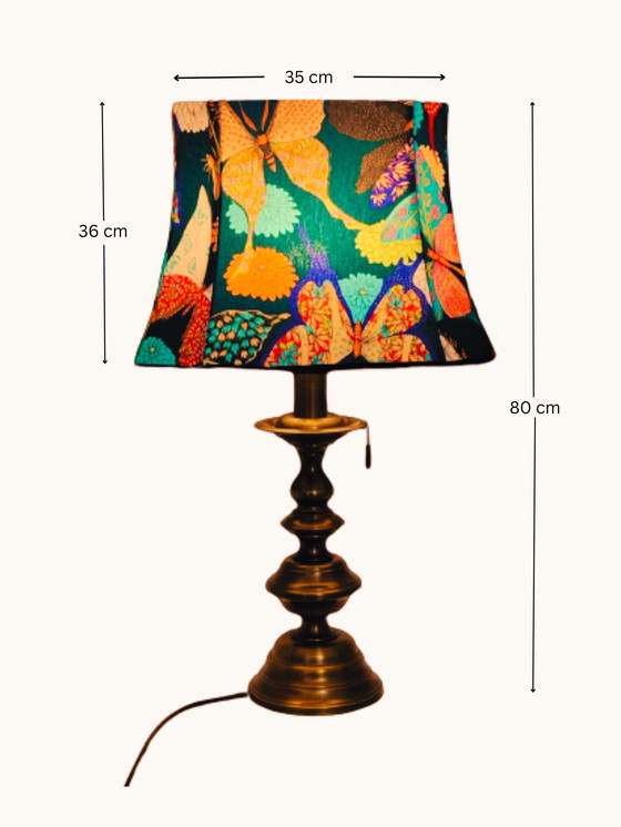 Image 1 of Vintage bureaulamp van messing, goudkleurig messing, bloemen en vlinders