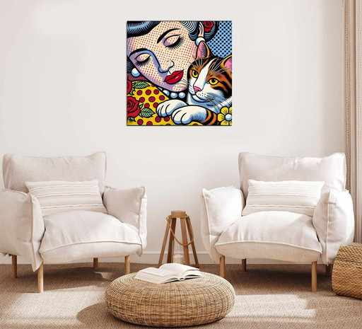 Nieuwe Pop Art Banner 'Woman & Cat'