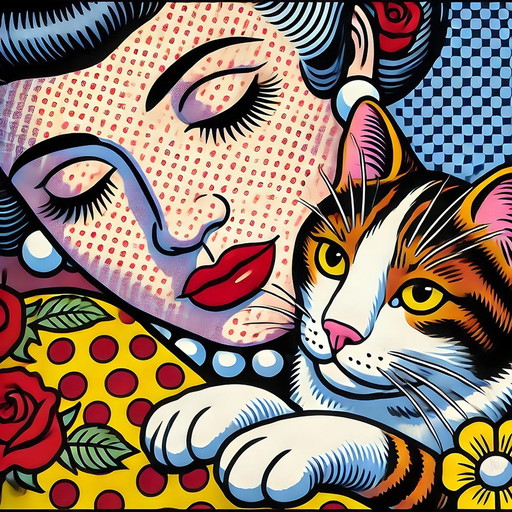 Nieuwe Pop Art Banner 'Woman & Cat'