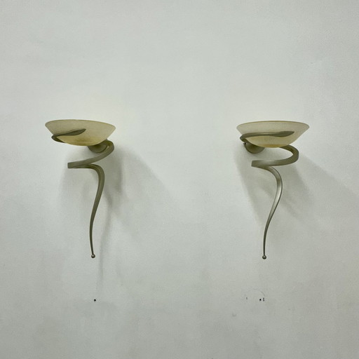 "2x Enzo Ciampalini "Teo" Wandlampen Aluminium Glas, 1970"