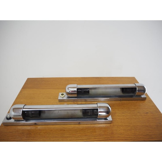 Image 1 of Paar Bauhaus vintage verchroomde wandlampen, jaren 1930