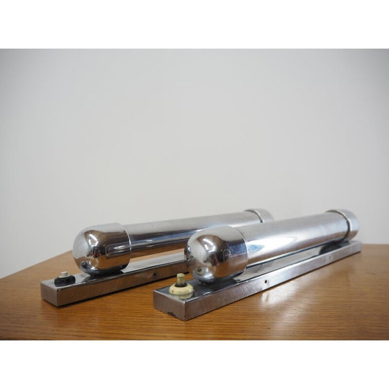 Image 1 of Paar Bauhaus vintage verchroomde wandlampen, jaren 1930