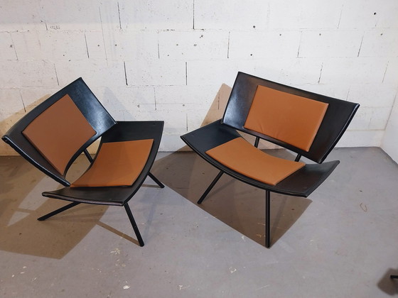 Image 1 of  Paar grote vliegtuigvleugel fauteuils 1980