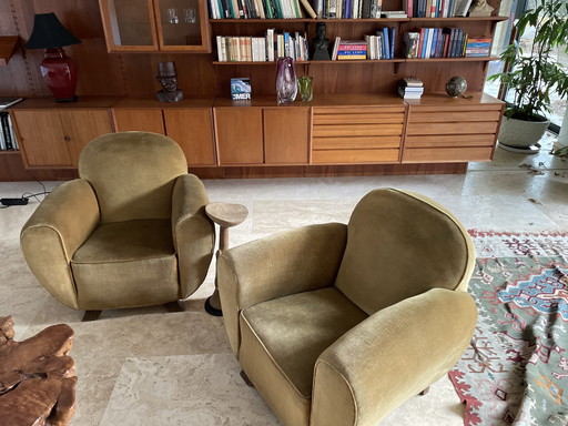 2x Art Deco Fluwelen Fauteuils