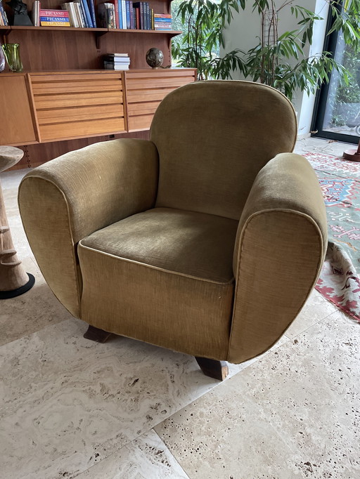 2x Art Deco Fluwelen Fauteuils