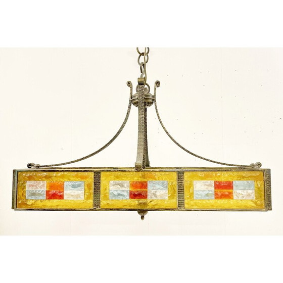 Image 1 of Vintage kroonluchter van gekleurd glas van Poliarte, Italië 1970