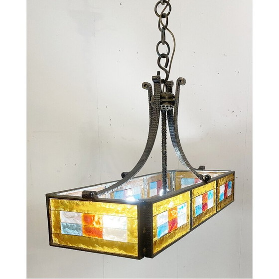 Image 1 of Vintage kroonluchter van gekleurd glas van Poliarte, Italië 1970