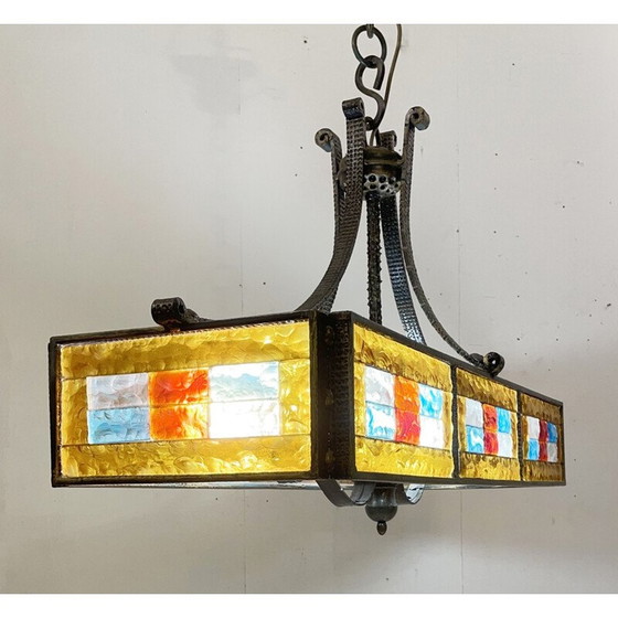 Image 1 of Vintage kroonluchter van gekleurd glas van Poliarte, Italië 1970