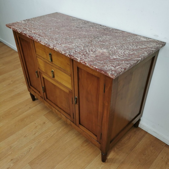 Image 1 of Vintage Antiek Dressoir Commode Ladekast Badkamermeubel Met Marmer Blad