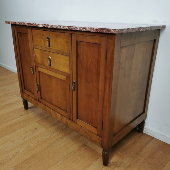 Image 1 of Vintage Antiek Dressoir Commode Ladekast Badkamermeubel Met Marmer Blad