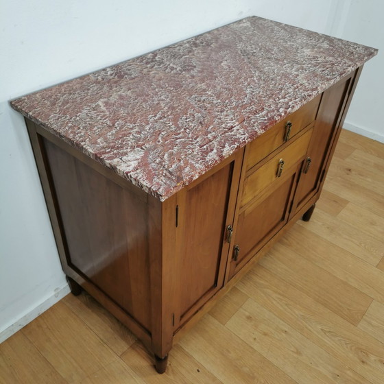 Image 1 of Vintage Antiek Dressoir Commode Ladekast Badkamermeubel Met Marmer Blad