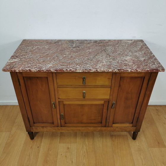 Image 1 of Vintage Antiek Dressoir Commode Ladekast Badkamermeubel Met Marmer Blad