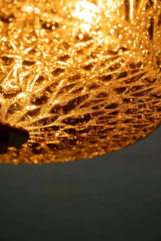 Image 1 of Space age amberglas hanglamp 70s, Swedish glass pendant