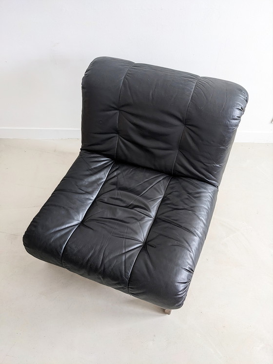 Image 1 of Brutalistische Zwart Lederen Loungestoel