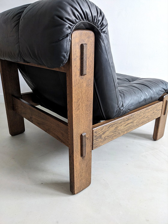 Image 1 of Brutalistische Zwart Lederen Loungestoel