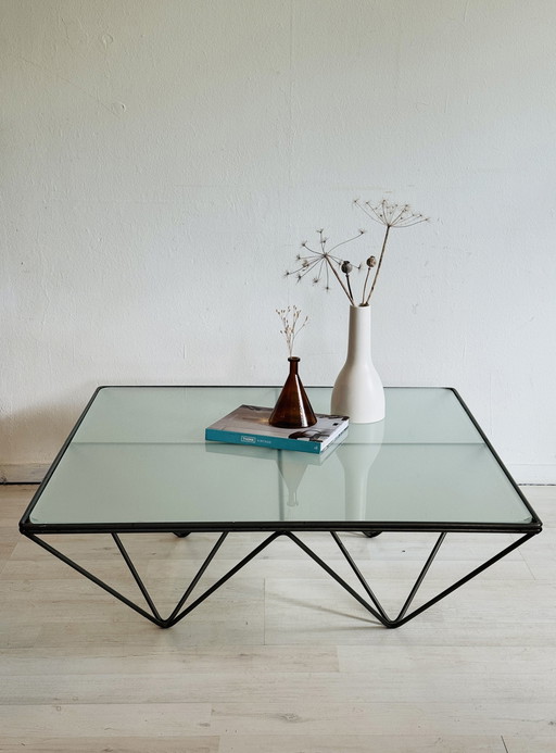 Vintage salontafel glas metaal Paolo Piva stijl