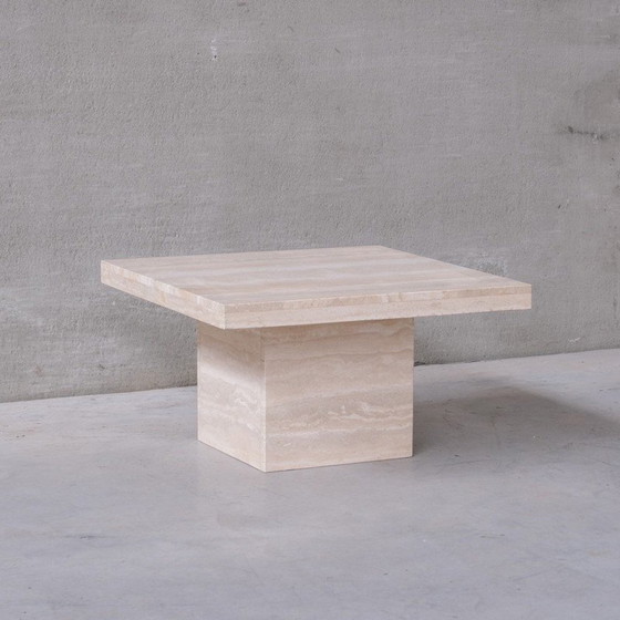 Image 1 of Vintage vierkante salontafel in travertijn, België 1970