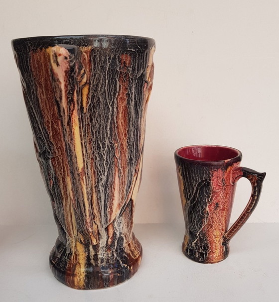 Image 1 of 7X Dinosaurusvormige kan met bekers in art-decovorm en -kleuren