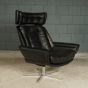 Vintage zwarte draaifauteuil – skaileder – jaren 60
