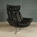 Vintage zwarte draaifauteuil – skaileder – jaren 60