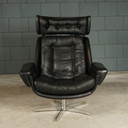 Vintage zwarte draaifauteuil – skaileder – jaren 60