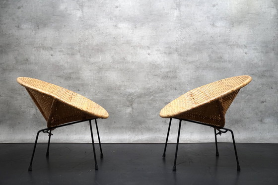 Image 1 of Vintage Duitse Rieten rieten stoelen, jaren 60, set van 2 