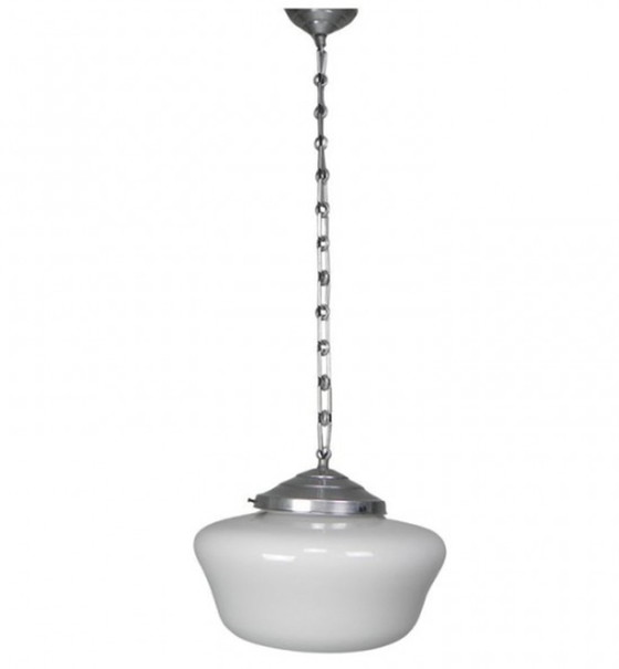 Image 1 of Art Deco hanglamp aan aluminium ketting, jaren 1930