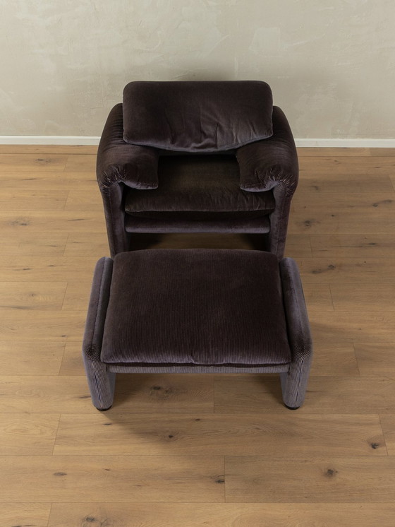 Image 1 of "675 Maralunga" fauteuil en kruk, Vico Magistretti, Cassina