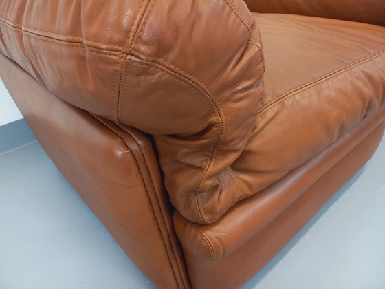 Image 1 of Paar vintage Poppy Lounge fauteuils van Tito Agnoli voor Poltrona Frau in leer uit de jaren 70