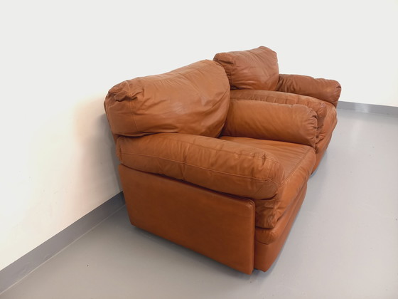 Image 1 of Paar vintage Poppy Lounge fauteuils van Tito Agnoli voor Poltrona Frau in leer uit de jaren 70