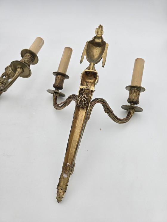 Image 1 of Paar antieke bronzen wandlampen Louis Xvi stijl